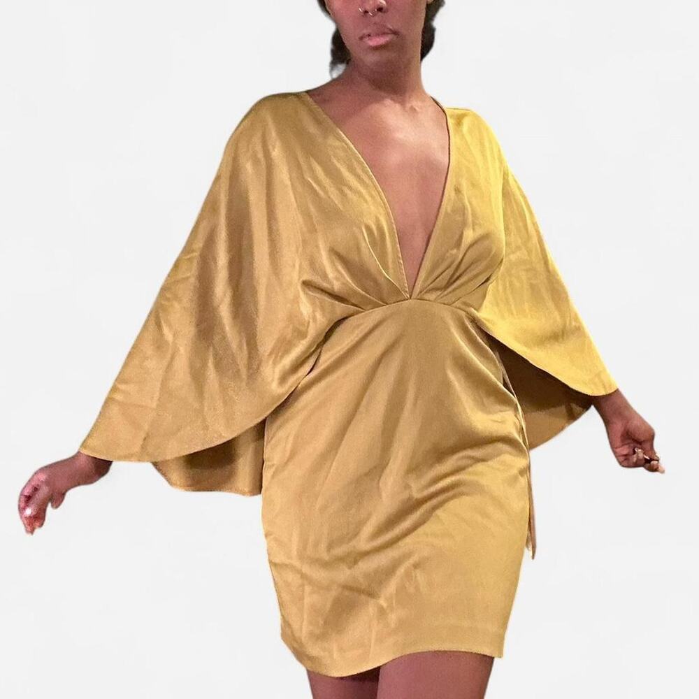 Chartreuse yellow green satin caped